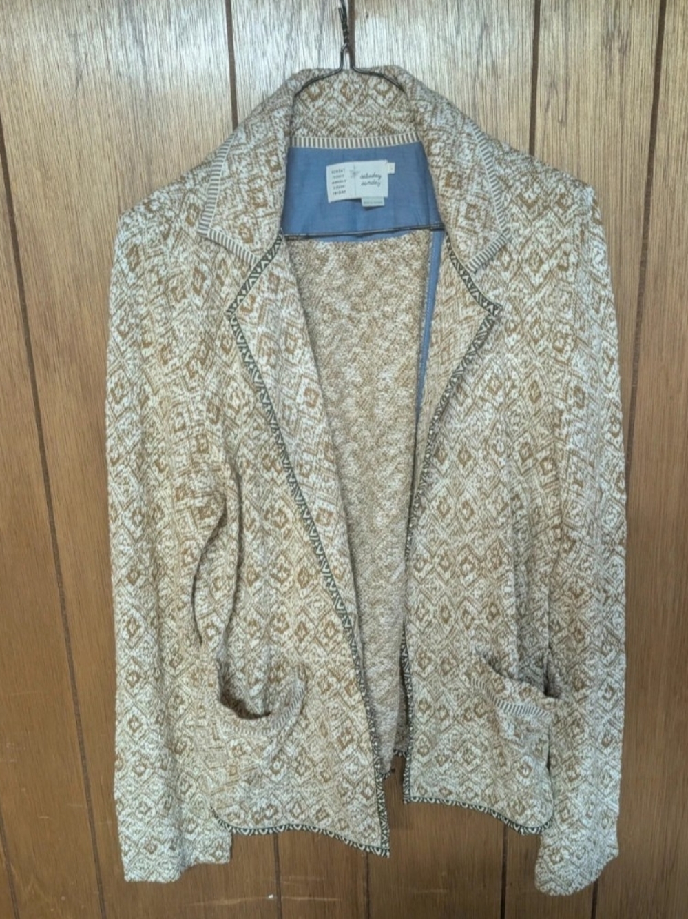 Anthropologie Tan & Cream Textured Knit Blazer